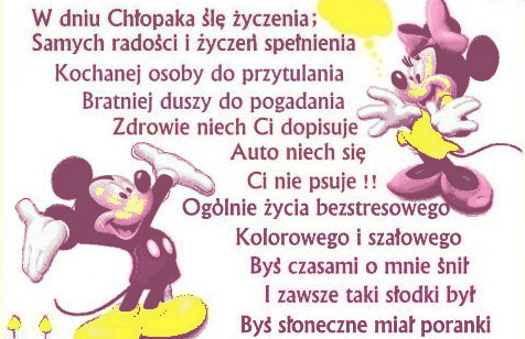 Myszki Miki z życzeniami na dzień chłopaka